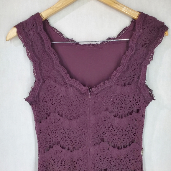Betsy & Adam Deep Plum Crystal Waist Lace Formal Mother of the Bride Dress SZ 6 - Picture 8 of 16